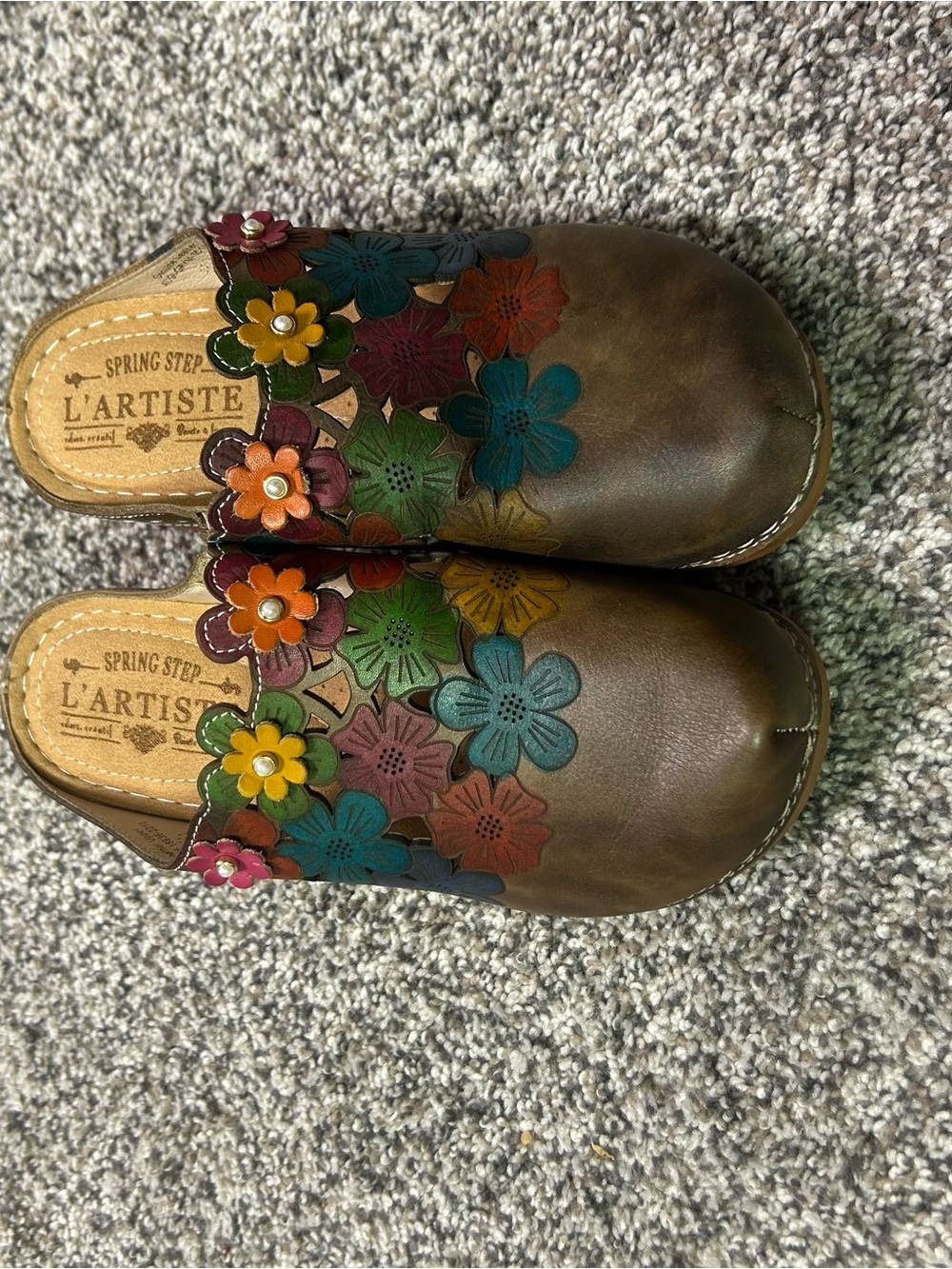 L’Artiste By Spring Step Augi Leather Slip On Clogs Hand-Painted Floral EU35/US5